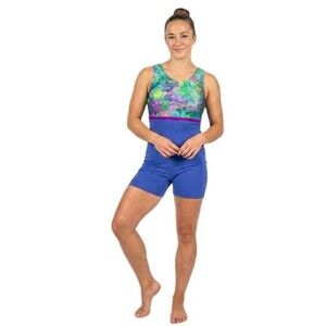 GK Elite VTG 1992 Cotton Tie Dye Colorblock Biketard Unitard Blue AXL Adult XL